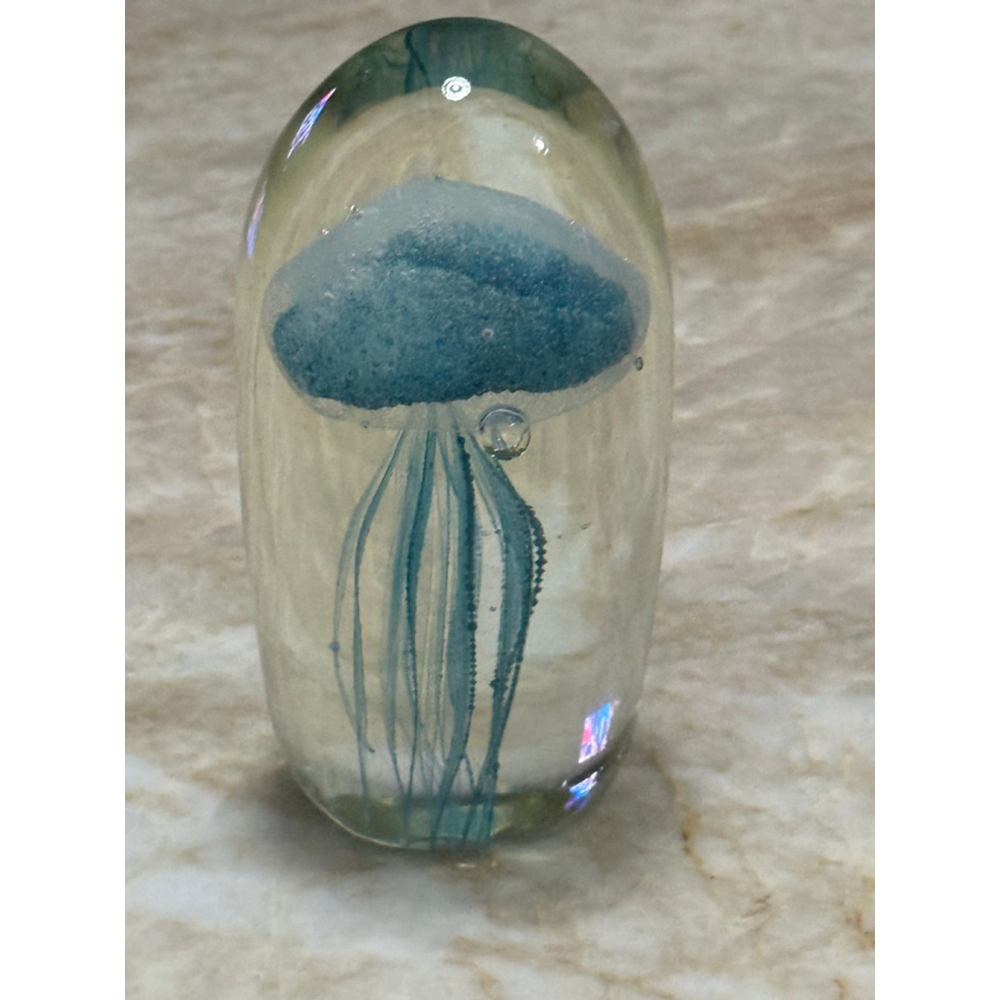 Blue Clear Glass Jellyfish paperweight sculpture